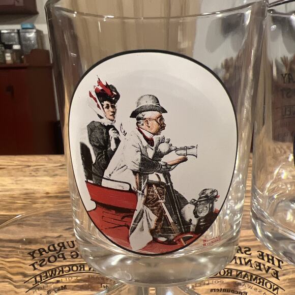 Saturday Evening Post Norman Rockwell Flat Tumblers Whiskey Glasses Set of 6 - Picture 3 of 8